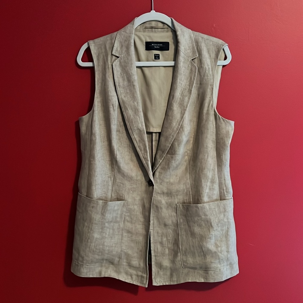 Weekend Max Mara Taupe Sleeveless Linen Blend Vest